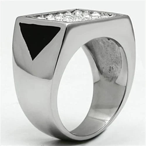 Rings for Men Silver Stainless Steel TK707 with Top Grade Crystal in Clear - Jewelry Store by Erik Rayo