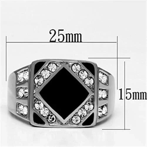 Rings for Men Silver Stainless Steel TK710 with Top Grade Crystal in Clear - Jewelry Store by Erik Rayo