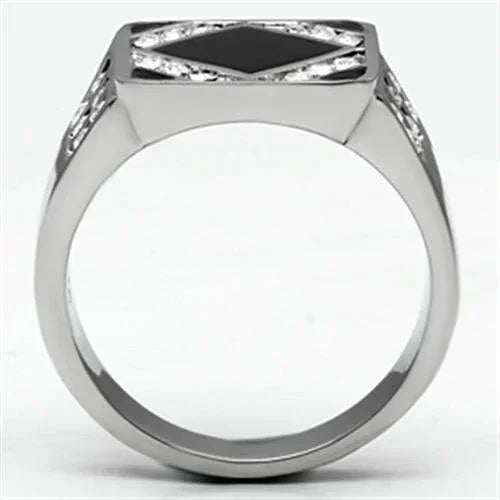 Rings for Men Silver Stainless Steel TK710 with Top Grade Crystal in Clear - Jewelry Store by Erik Rayo