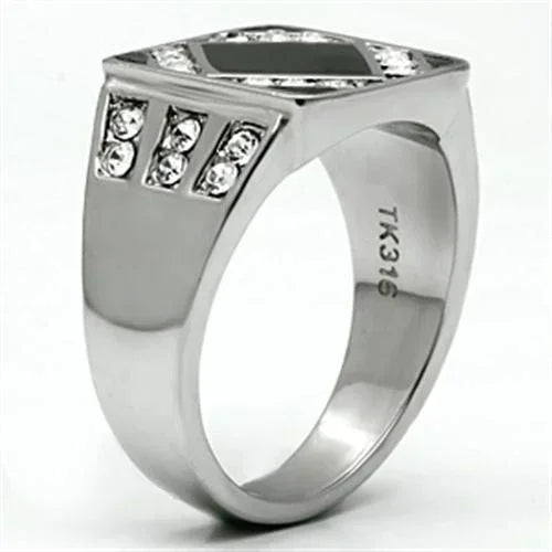 Rings for Men Silver Stainless Steel TK710 with Top Grade Crystal in Clear - Jewelry Store by Erik Rayo