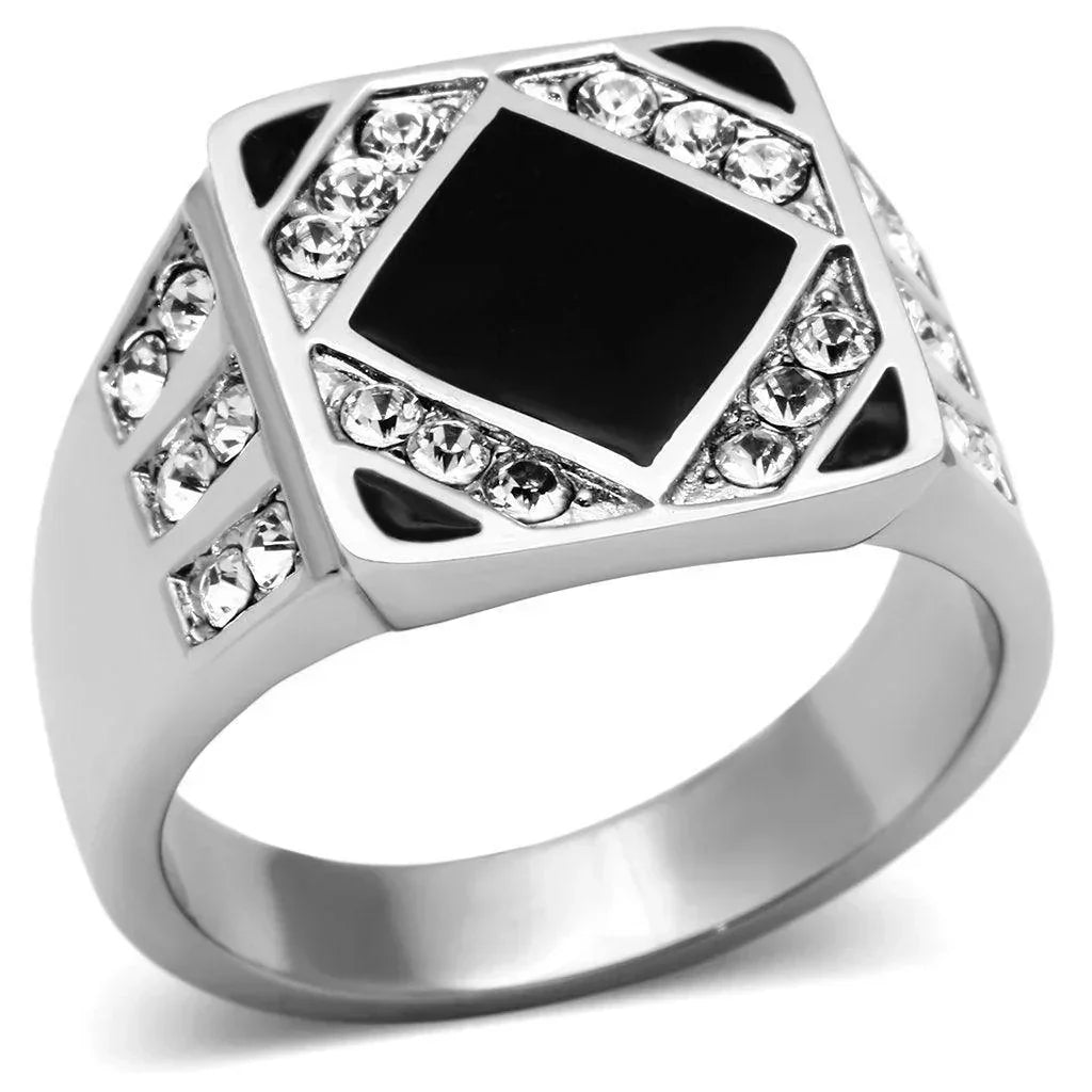 Rings for Men Silver Stainless Steel TK710 with Top Grade Crystal in Clear - Jewelry Store by Erik Rayo