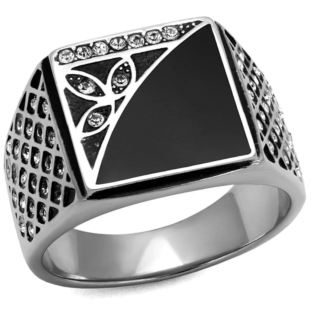 Rings for Men Silver Stainless Steel TK711 with Top Grade Crystal in Clear - Jewelry Store by Erik Rayo