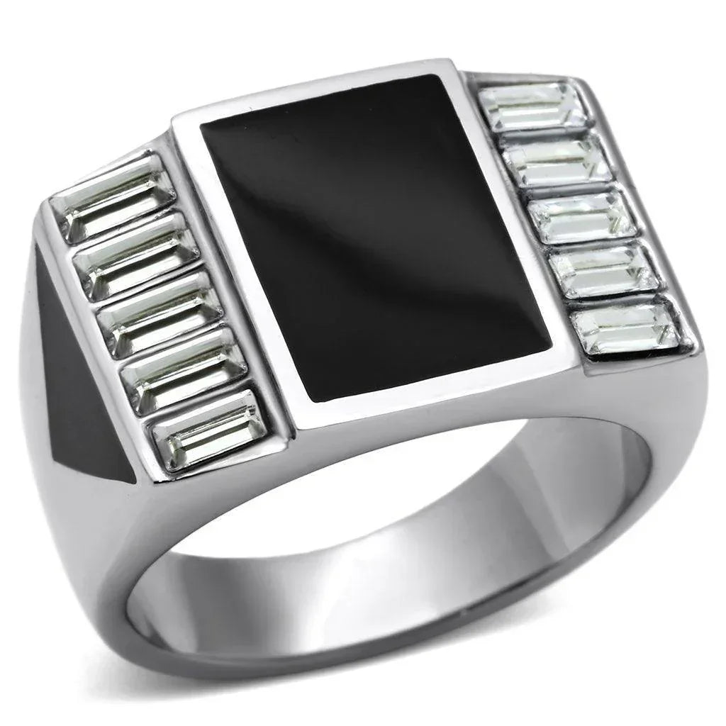 Rings for Men Silver Stainless Steel TK712 with Top Grade Crystal in Clear - Jewelry Store by Erik Rayo