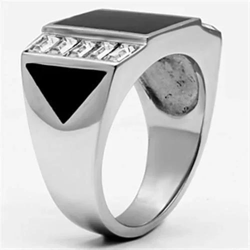 Rings for Men Silver Stainless Steel TK712 with Top Grade Crystal in Clear - Jewelry Store by Erik Rayo