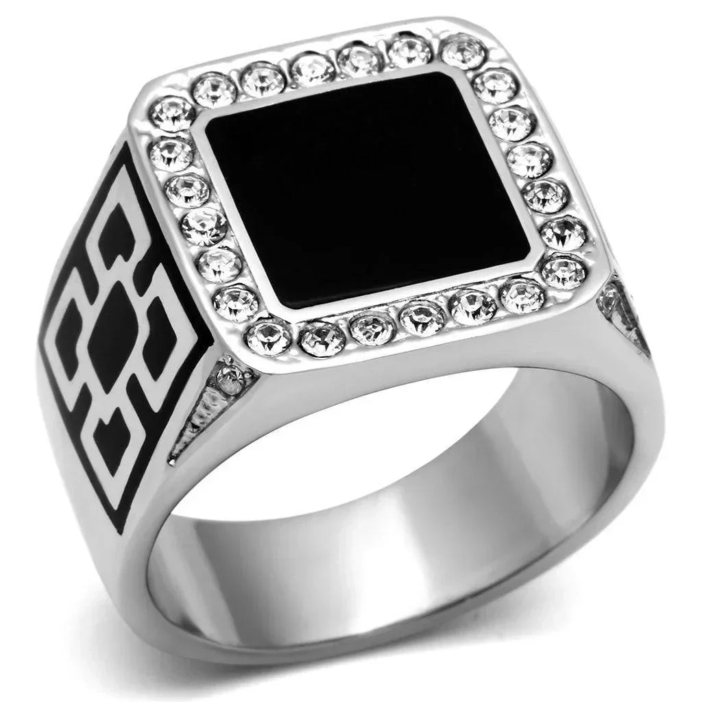 Rings for Men Silver Stainless Steel TK713 with Top Grade Crystal in Clear - Jewelry Store by Erik Rayo
