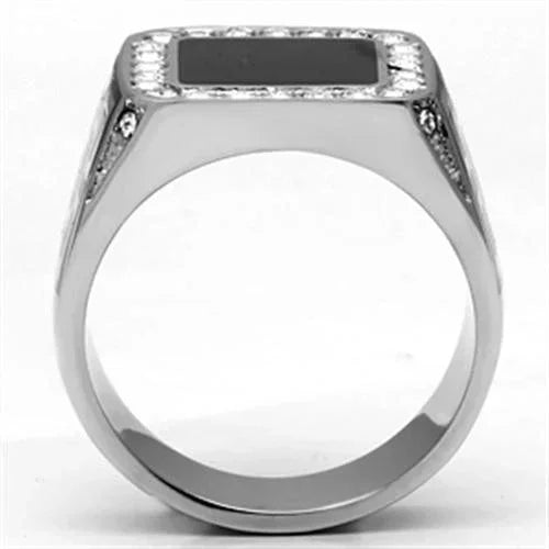 Rings for Men Silver Stainless Steel TK713 with Top Grade Crystal in Clear - Jewelry Store by Erik Rayo