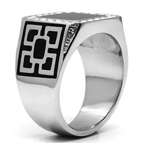 Rings for Men Silver Stainless Steel TK713 with Top Grade Crystal in Clear - Jewelry Store by Erik Rayo