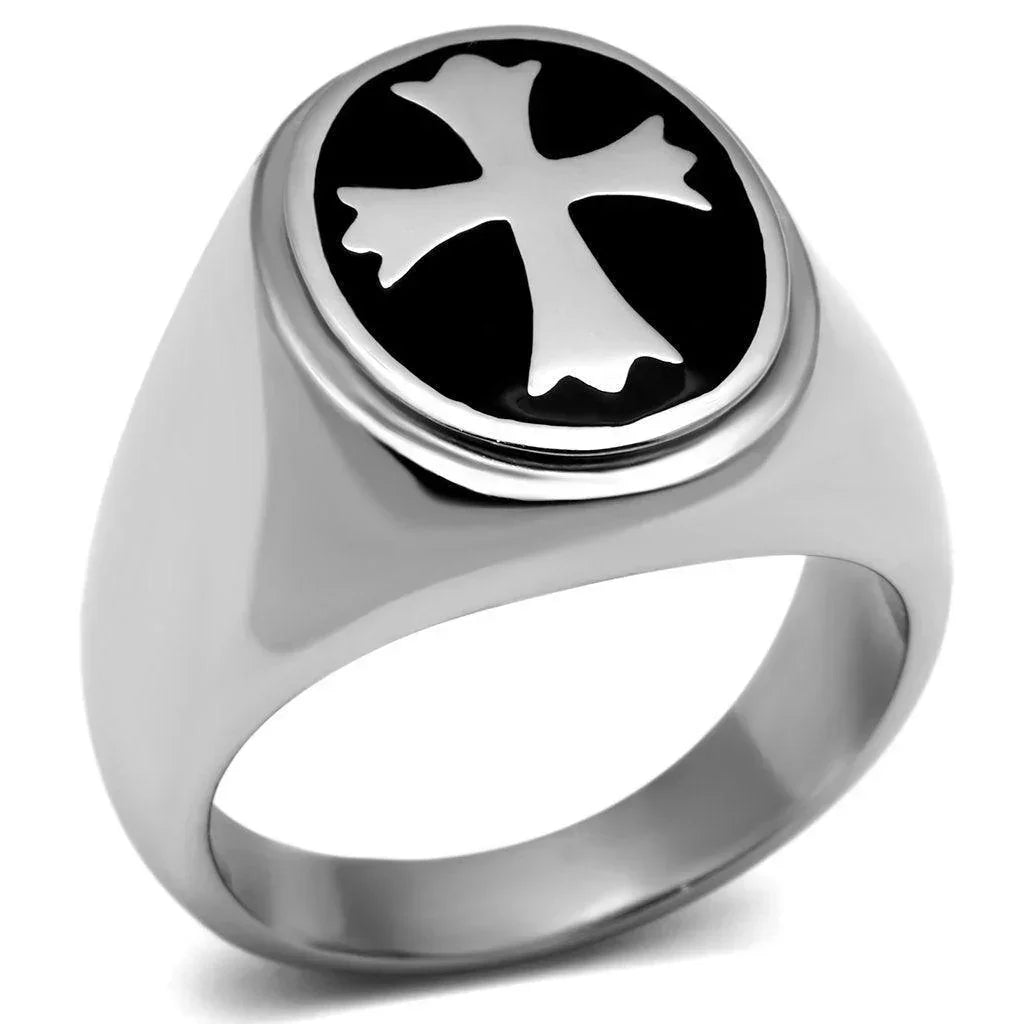 Rings for Men Silver Stainless Steel TK714 with Epoxy in Jet - Jewelry Store by Erik Rayo