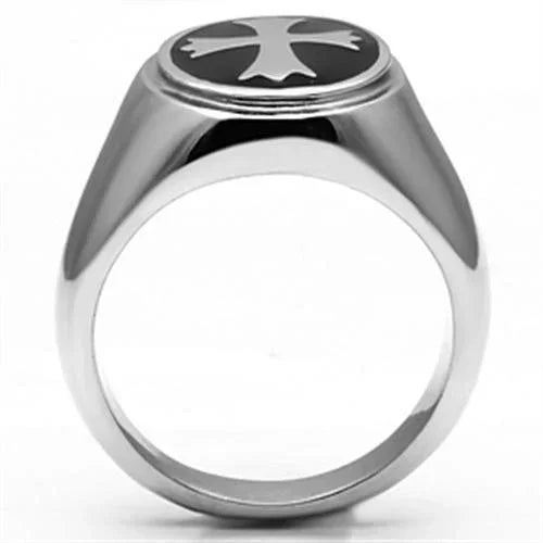 Rings for Men Silver Stainless Steel TK714 with Epoxy in Jet - Jewelry Store by Erik Rayo
