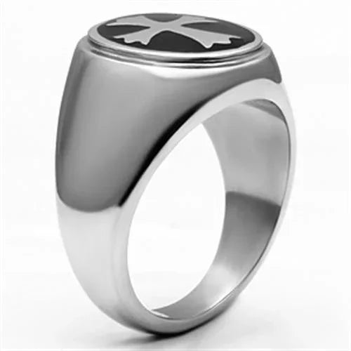 Rings for Men Silver Stainless Steel TK714 with Epoxy in Jet - Jewelry Store by Erik Rayo