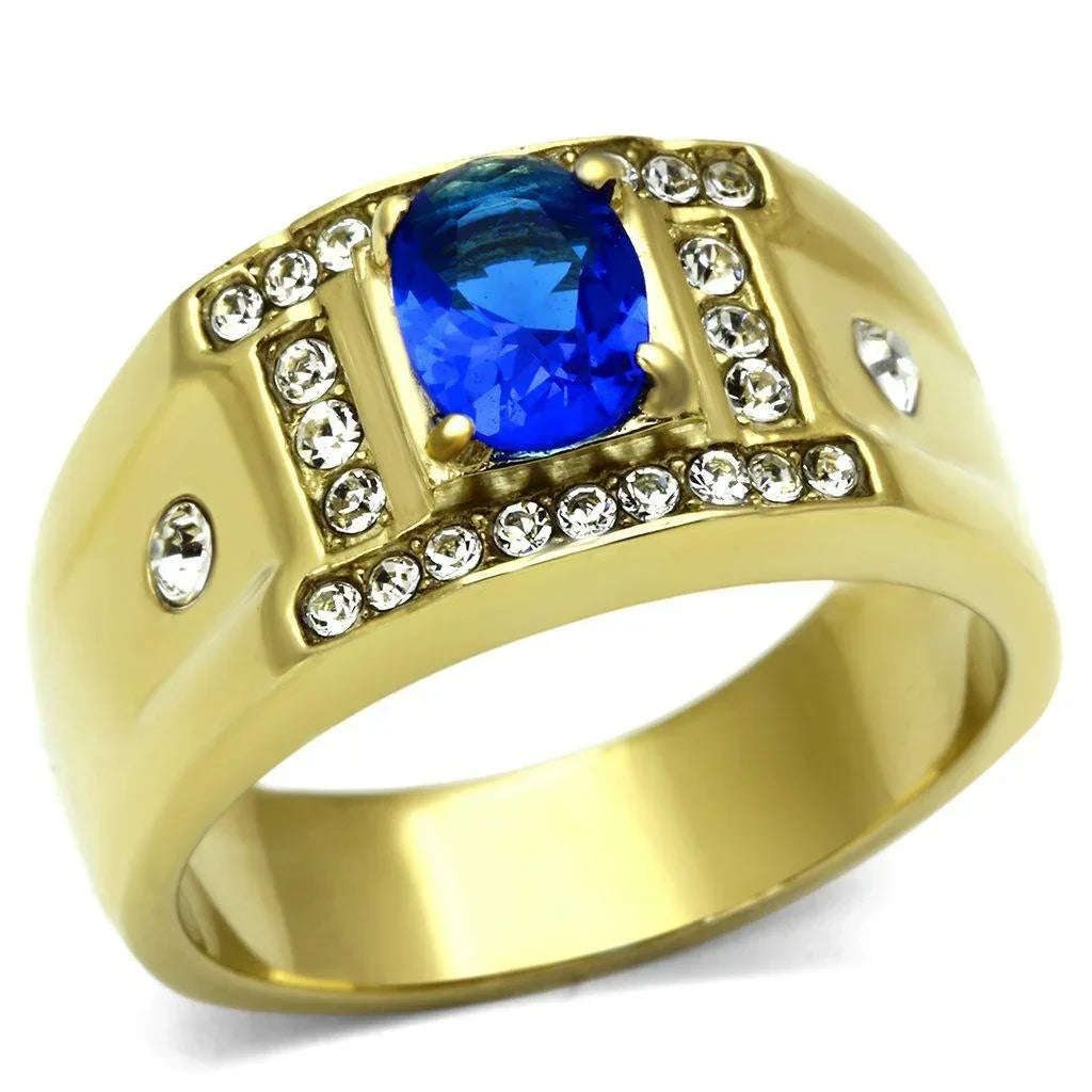 Gold Rings for Men Stainless Steel TK715 with Glass in Montana - Jewelry Store by Erik Rayo
