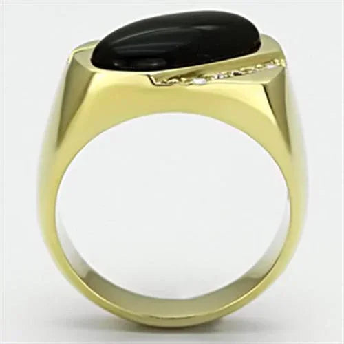 Gold Rings for Men Stainless Steel TK716 with Semi-Precious Onyx in Jet - Jewelry Store by Erik Rayo