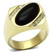 Load image into Gallery viewer, Gold Rings for Men Stainless Steel TK716 with Semi-Precious Onyx in Jet
