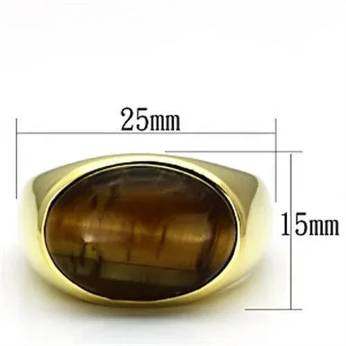 Gold Rings for Men Stainless Steel TK718 with Tiger Eye in Topaz - Jewelry Store by Erik Rayo