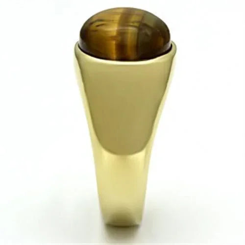 Gold Rings for Men Stainless Steel TK718 with Tiger Eye in Topaz - Jewelry Store by Erik Rayo