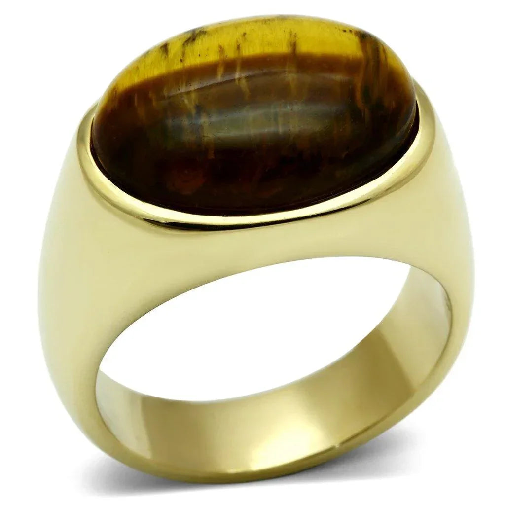 Gold Rings for Men Stainless Steel TK718 with Tiger Eye in Topaz - Jewelry Store by Erik Rayo
