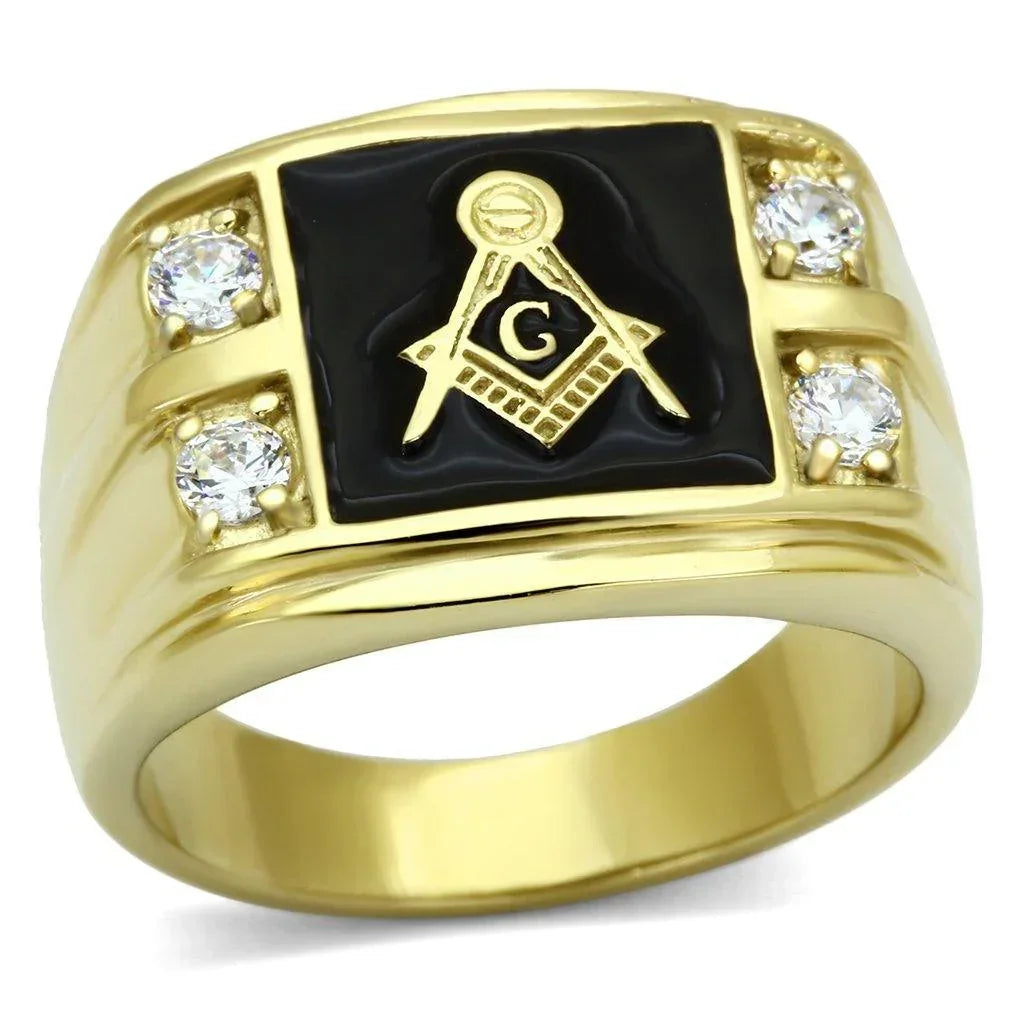 Gold Rings for Men Stainless Steel TK719 with AAA Grade Cubic Zirconia in Clear - Jewelry Store by Erik Rayo