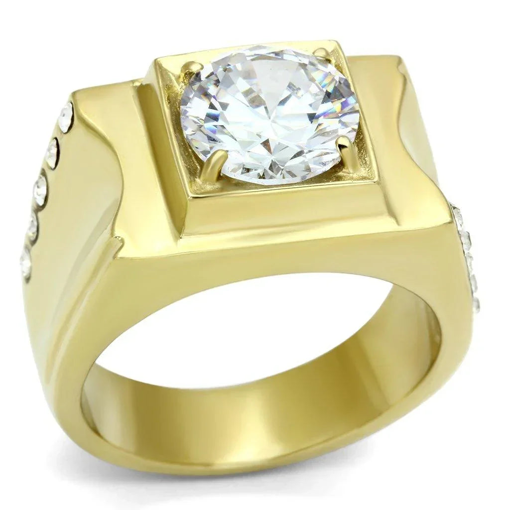 Gold Rings for Men Stainless Steel TK721 with AAA Grade Cubic Zirconia in Clear - Jewelry Store by Erik Rayo