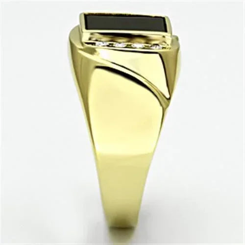 Gold Rings for Men Stainless Steel TK722 with Semi-Precious Onyx in Jet - Jewelry Store by Erik Rayo