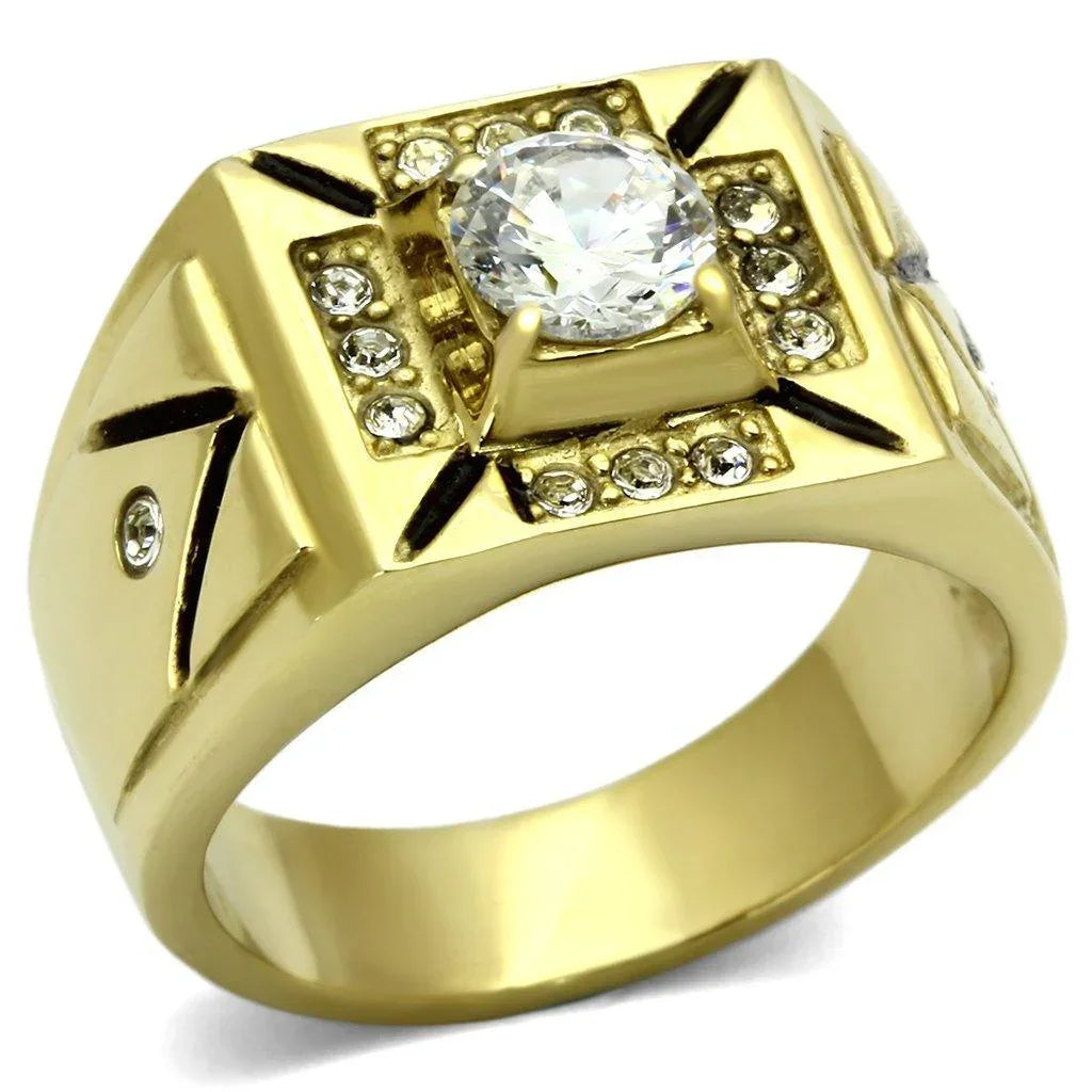 Gold Rings for Men Stainless Steel TK723 with AAA Grade Cubic Zirconia in Clear - Jewelry Store by Erik Rayo