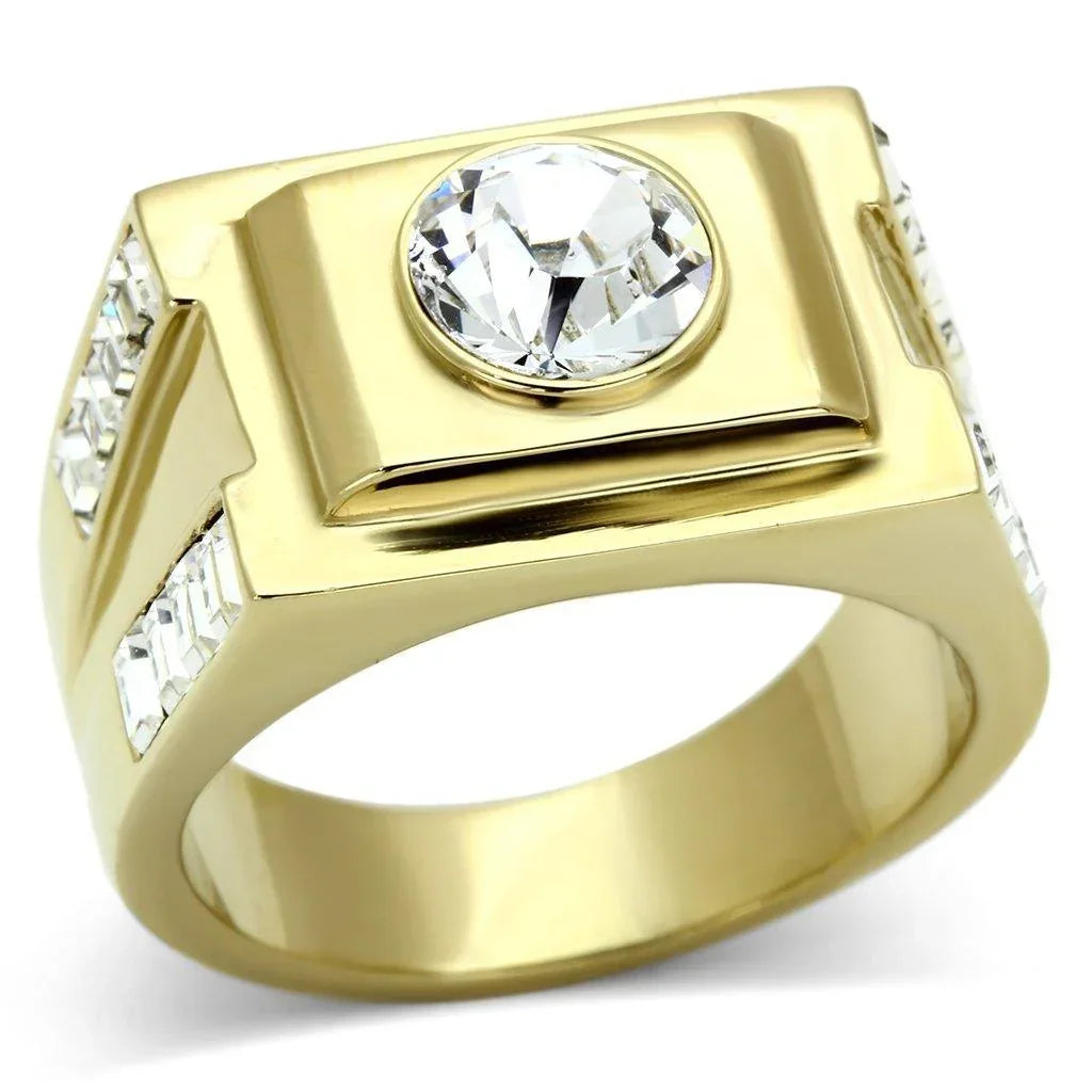 Gold Rings for Men Stainless Steel TK725 with Top Grade Crystal in Clear - Jewelry Store by Erik Rayo