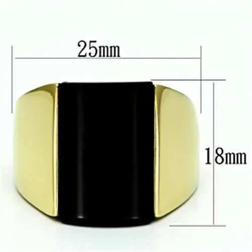 Gold Rings for Men Stainless Steel TK726 with Semi-Precious Onyx in Jet - Jewelry Store by Erik Rayo