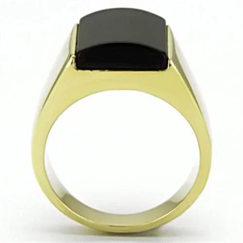 Gold Rings for Men Stainless Steel TK726 with Semi-Precious Onyx in Jet - Jewelry Store by Erik Rayo