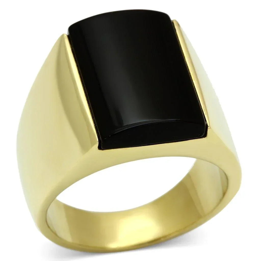 Gold Rings for Men Stainless Steel TK726 with Semi-Precious Onyx in Jet - Jewelry Store by Erik Rayo