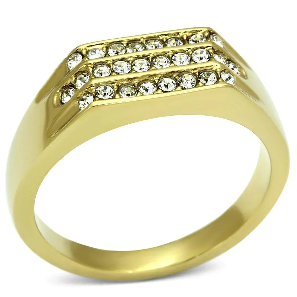 Gold Rings for Men Stainless Steel TK727 with Top Grade Crystal in Clear - Jewelry Store by Erik Rayo