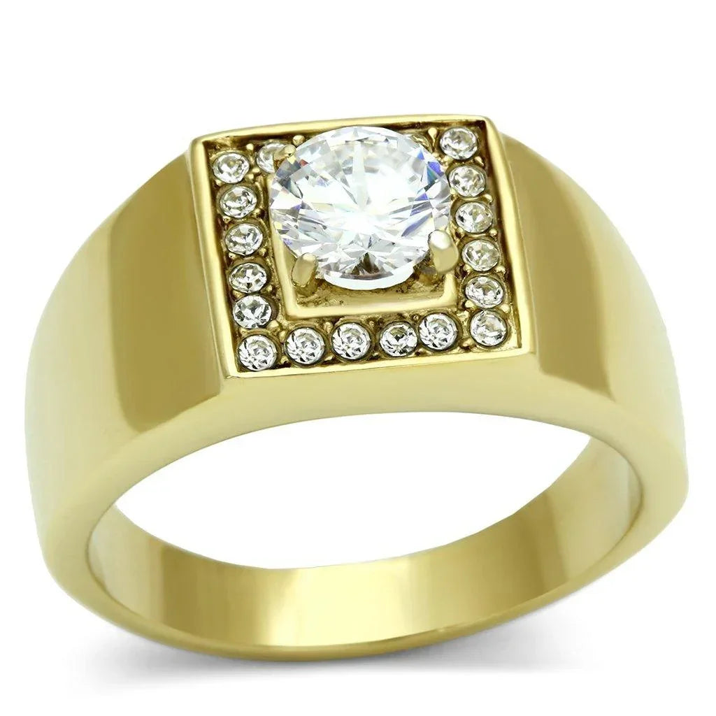 Gold Rings for Men Stainless Steel TK728 with AAA Grade Cubic Zirconia in Clear - Jewelry Store by Erik Rayo