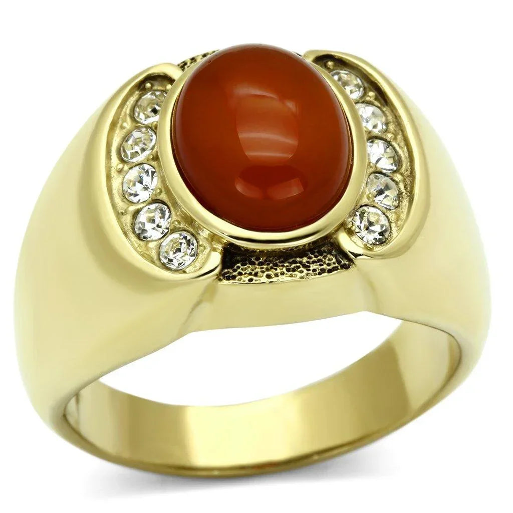Gold Rings for Men Stainless Steel TK729 with Semi-Precious Agate in Siam - Jewelry Store by Erik Rayo