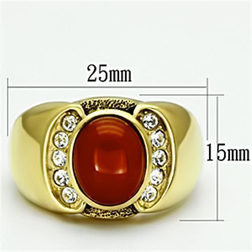 Gold Rings for Men Stainless Steel TK729 with Semi-Precious Agate in Siam - Jewelry Store by Erik Rayo
