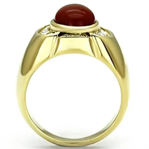 Gold Rings for Men Stainless Steel TK729 with Semi-Precious Agate in Siam - Jewelry Store by Erik Rayo