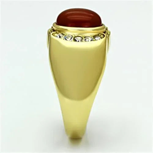 Gold Rings for Men Stainless Steel TK729 with Semi-Precious Agate in Siam - Jewelry Store by Erik Rayo
