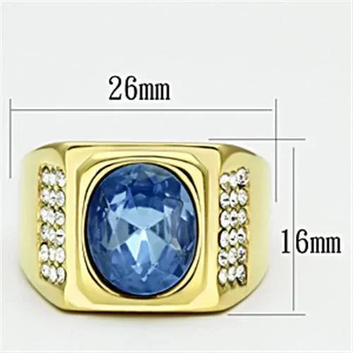 Gold Rings for Men Stainless Steel TK730 with Glass in Light Sapphire - Jewelry Store by Erik Rayo