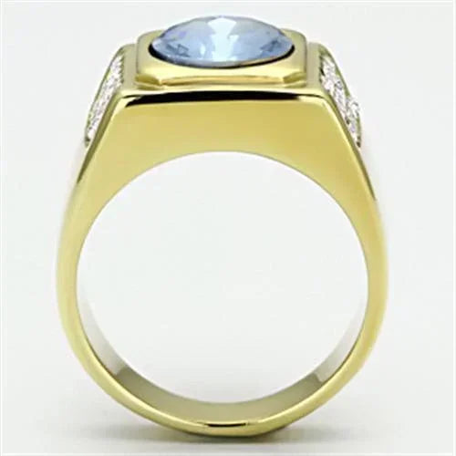 Gold Rings for Men Stainless Steel TK730 with Glass in Light Sapphire - Jewelry Store by Erik Rayo