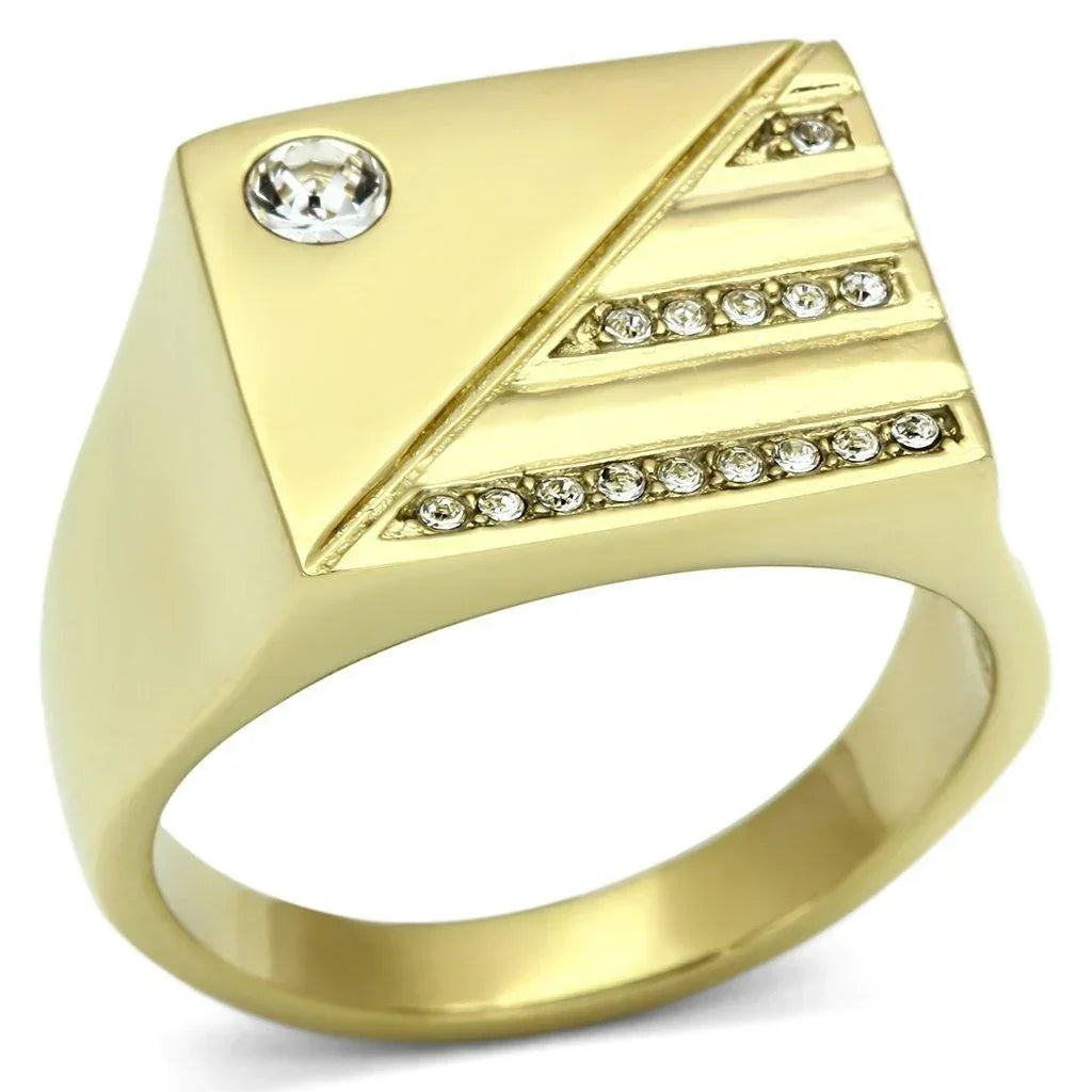 Gold Rings for Men Stainless Steel TK731 with Top Grade Crystal in Clear - Jewelry Store by Erik Rayo