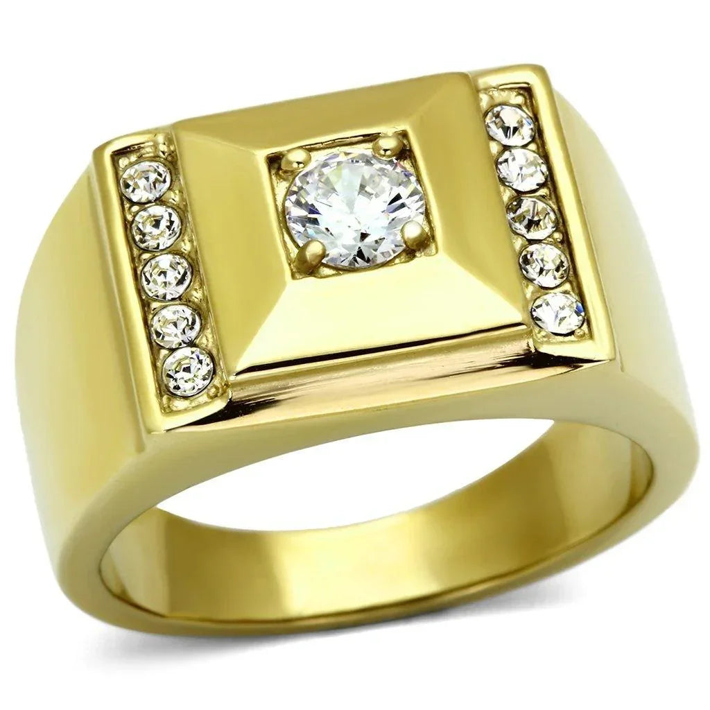 Gold Rings for Men Stainless Steel TK732 with AAA Grade Cubic Zirconia in Clear - Jewelry Store by Erik Rayo