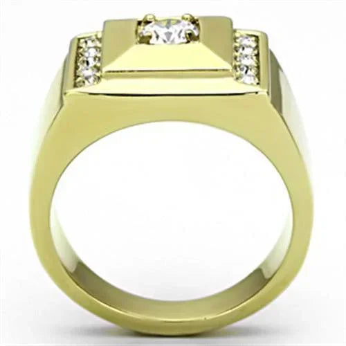 Gold Rings for Men Stainless Steel TK732 with AAA Grade Cubic Zirconia in Clear - Jewelry Store by Erik Rayo