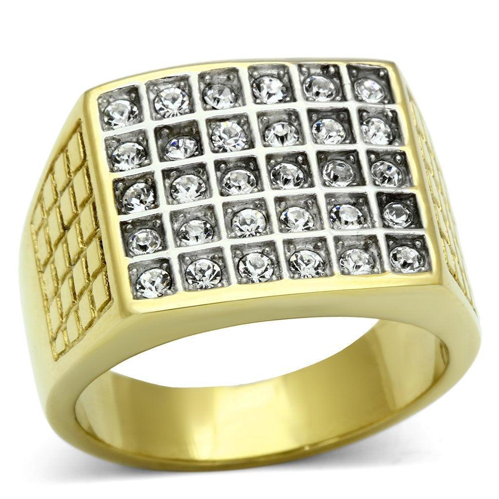 Gold Rings for Men Stainless Steel TK734 Two-Tone with Top Grade Crystal in Clear - Jewelry Store by Erik Rayo
