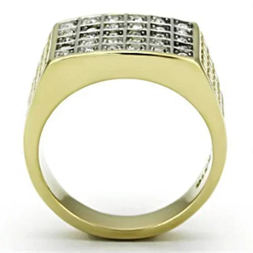 Gold Rings for Men Stainless Steel TK734 Two-Tone with Top Grade Crystal in Clear - Jewelry Store by Erik Rayo