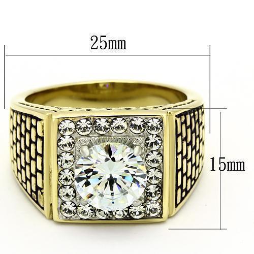 Gold Rings for Men Stainless Steel TK735 Two-Tone with AAA Grade Cubic Zirconia in Clear - Jewelry Store by Erik Rayo