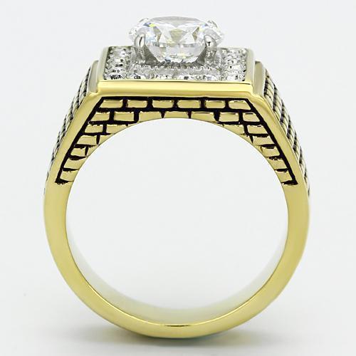 Gold Rings for Men Stainless Steel TK735 Two-Tone with AAA Grade Cubic Zirconia in Clear - Jewelry Store by Erik Rayo