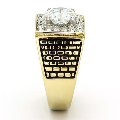 Gold Rings for Men Stainless Steel TK735 Two-Tone with AAA Grade Cubic Zirconia in Clear - Jewelry Store by Erik Rayo