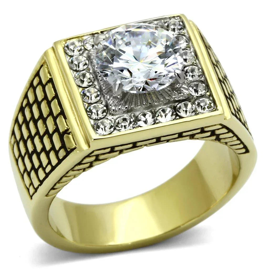 Gold Rings for Men Stainless Steel TK735 Two-Tone with AAA Grade Cubic Zirconia in Clear - Jewelry Store by Erik Rayo