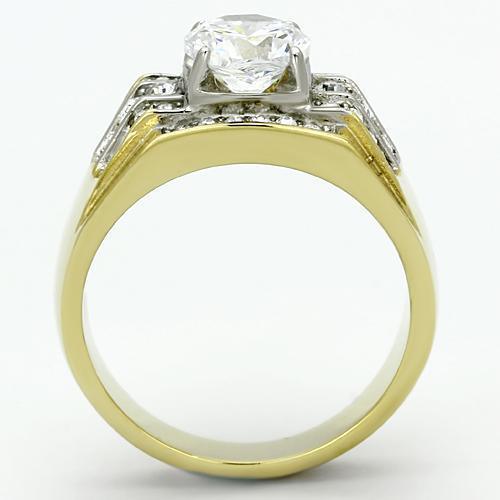 Gold Rings for Men Stainless Steel TK736 Two-Tone with AAA Grade Cubic Zirconia in Clear - Jewelry Store by Erik Rayo