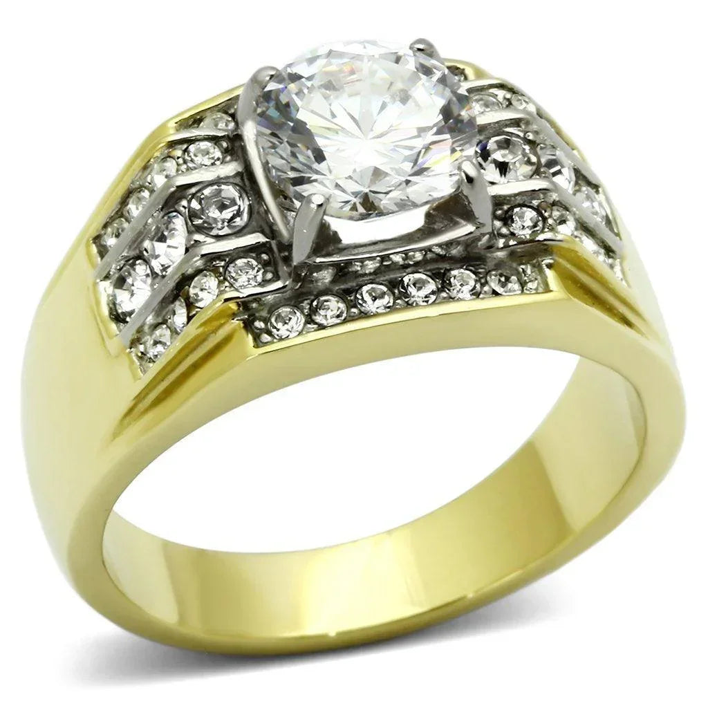 Gold Rings for Men Stainless Steel TK736 Two-Tone with AAA Grade Cubic Zirconia in Clear - Jewelry Store by Erik Rayo