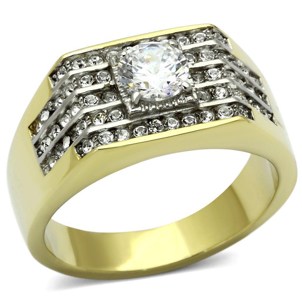 Gold Rings for Men Stainless Steel TK737 Two-Tone with AAA Grade Cubic Zirconia in Clear - Jewelry Store by Erik Rayo