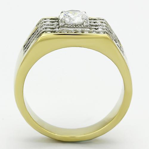 Gold Rings for Men Stainless Steel TK737 Two-Tone with AAA Grade Cubic Zirconia in Clear - Jewelry Store by Erik Rayo