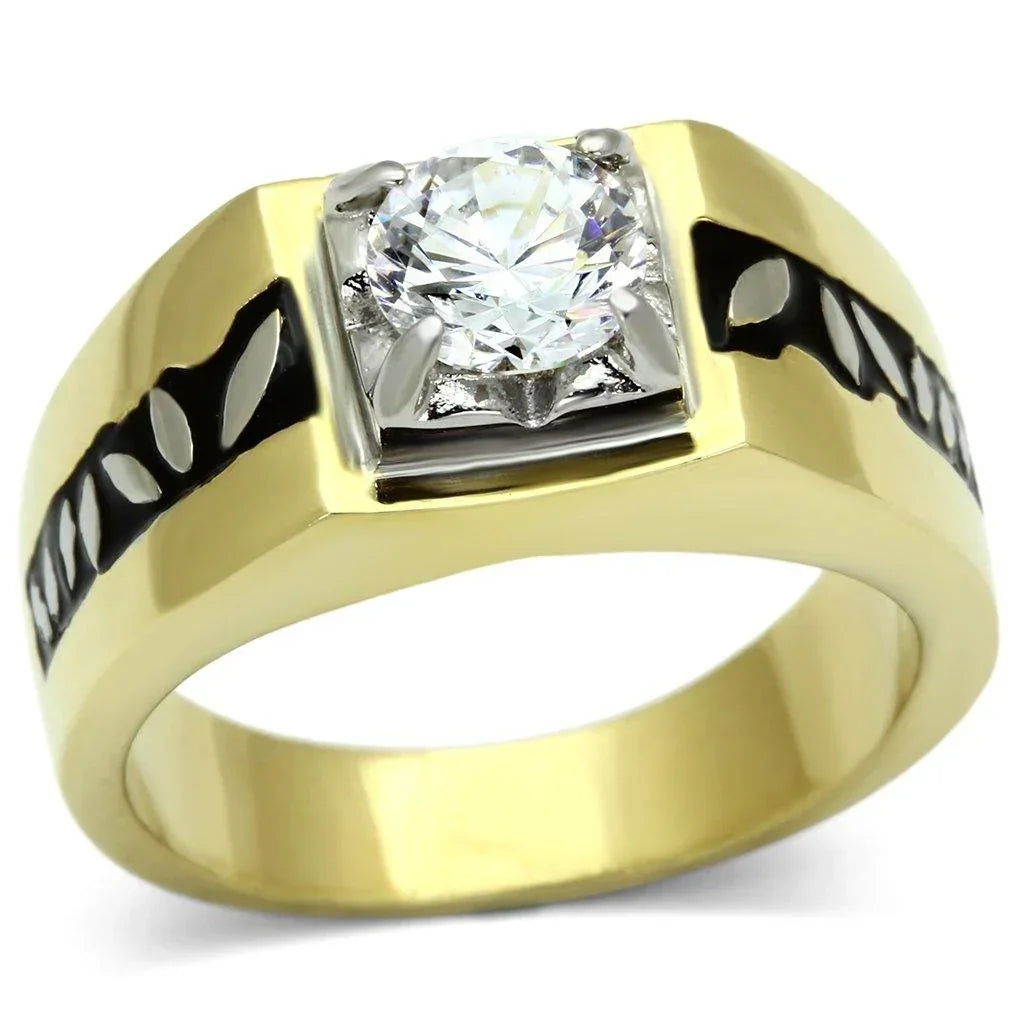 Gold Rings for Men Stainless Steel TK739 Two-Tone with AAA Grade Cubic Zirconia in Clear - Jewelry Store by Erik Rayo